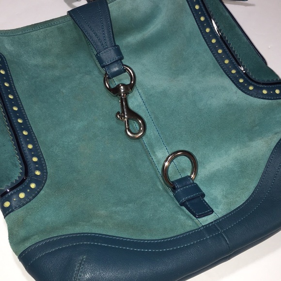 COACH teal suede w/deep teal leather w/accents - Picture 3 of 8